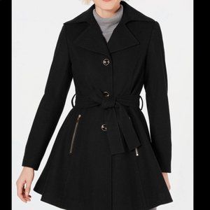INC BLACK Belted Skirted Peacoat